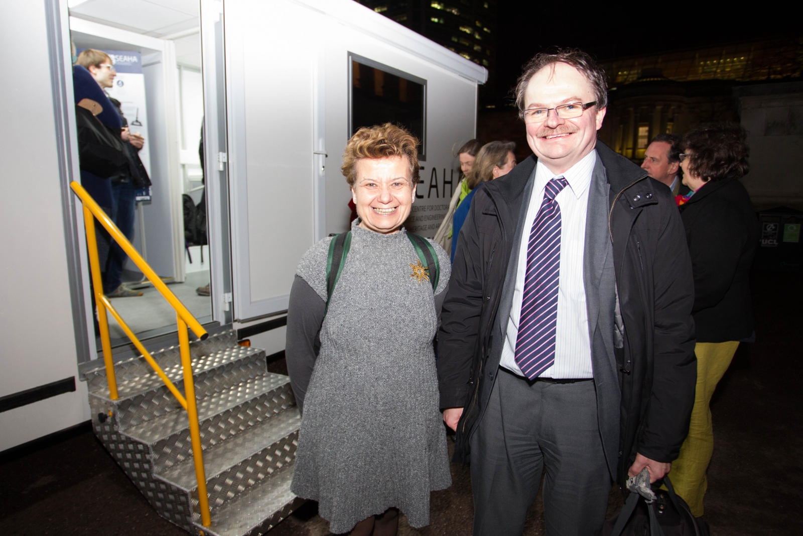 Professor May Cassar (UCL) and Gary Grubb (AHRC) outside the SEAHA Mobile Heritage Lab at the 2015 NHSF Members and Friends event.