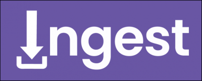 Ingest logo. Plain white text on a purple background. The letter I forms an arrow pointing into a deposit box.